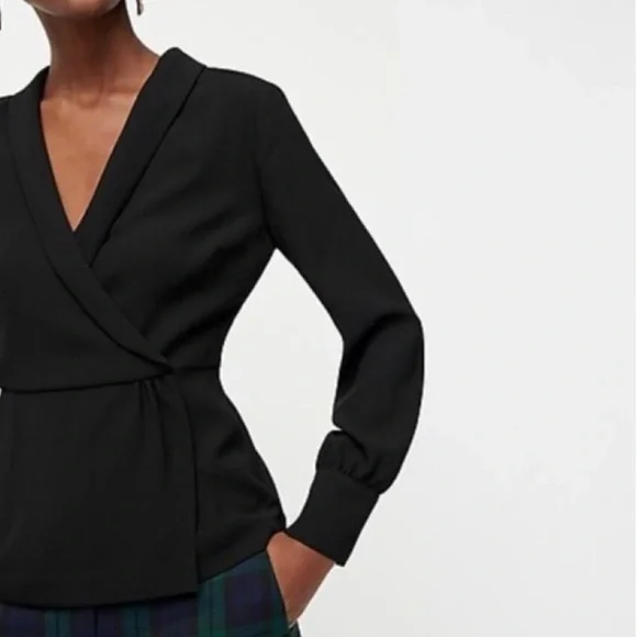 NEW J. Crew Drapey Faux Wrap Top Sz 6 Black - Picture 1 of 11